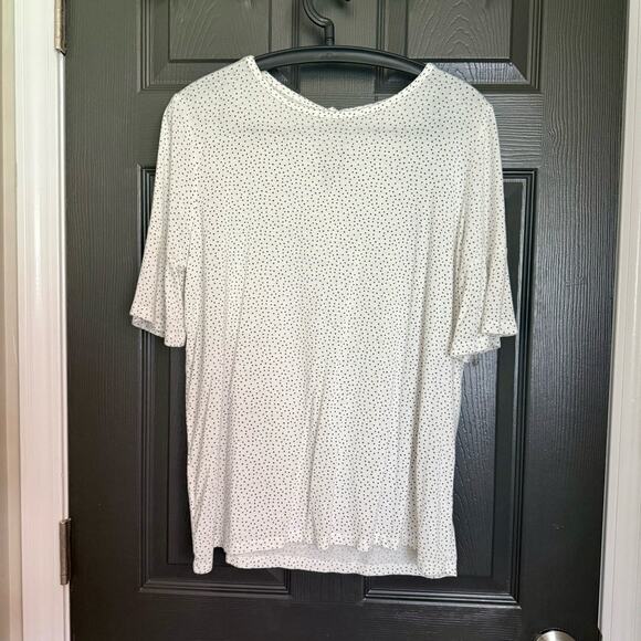 Lauren Conrad White Polka Dot Short Flutter Sleeve Top Large Business Casual - Picture 1 of 8